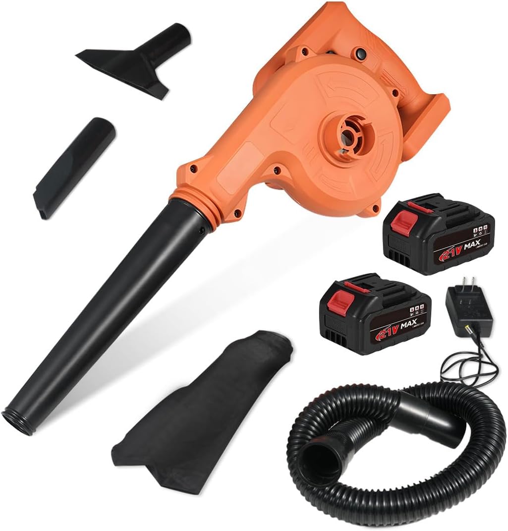 Cordless Leaf Blower, 21V Handheld Electric Leaf Blowers with 2 Batteries & Fast Charger, 2 Speed Mode, Lightweight Rechargeable Leaf Blowers for Lawn Care, Patio, Yard, Sidewalk, Car Cleaning