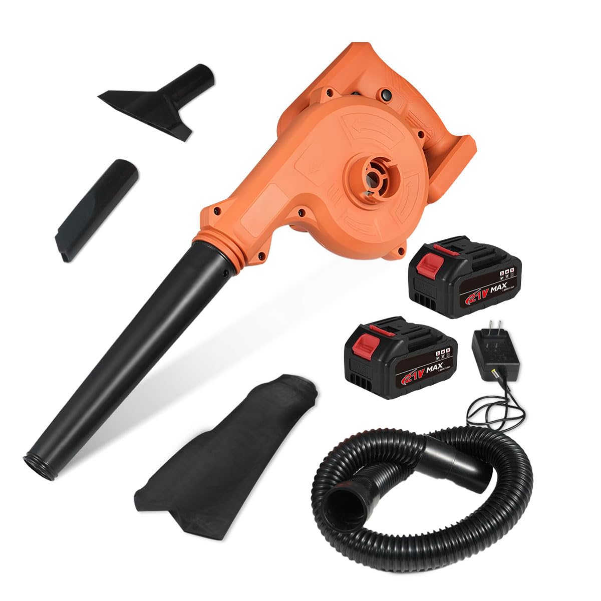 Cordless Leaf Blower, 21V Handheld Electric Leaf Blowers with 2 Batteries & Fast Charger, 2 Speed Mode, Lightweight Rechargeable Leaf Blowers for Lawn Care, Patio, Yard, Sidewalk, Car Cleaning