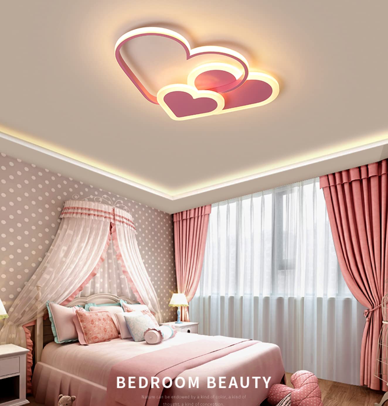 Lampa sufitowa LED 3D stereoskopowe serca 30 W różowa