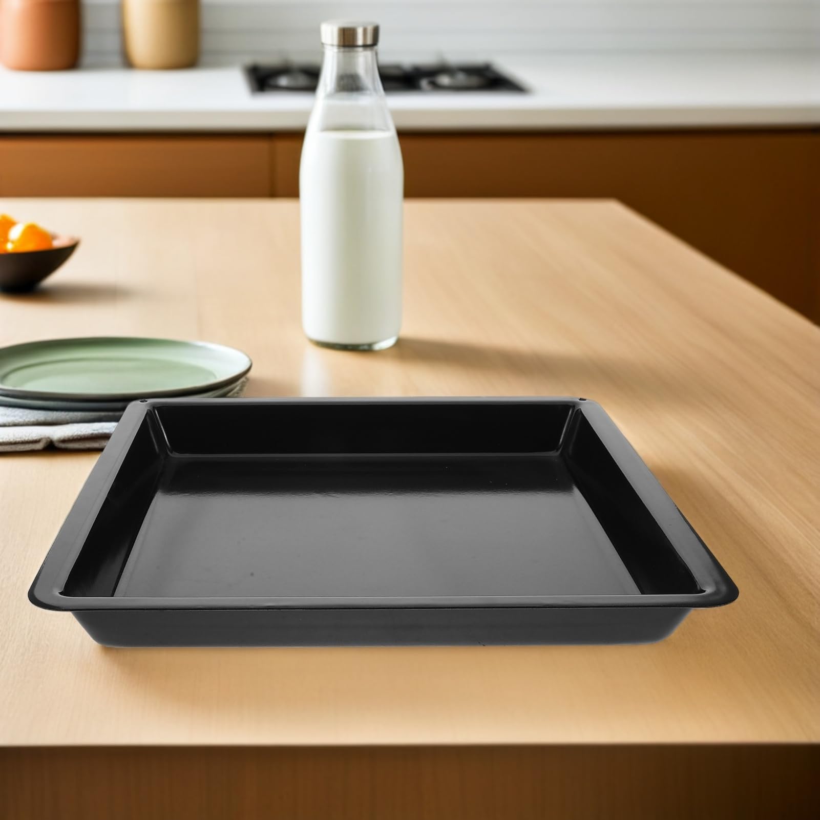 MAGICLULU Backblech aus Schwarzer Emaille Profi Backform mit Antihaftbeschichtung 32,2x32,2x3,2cm für Backofen Gastro Große Ofenplatte Langlebig
