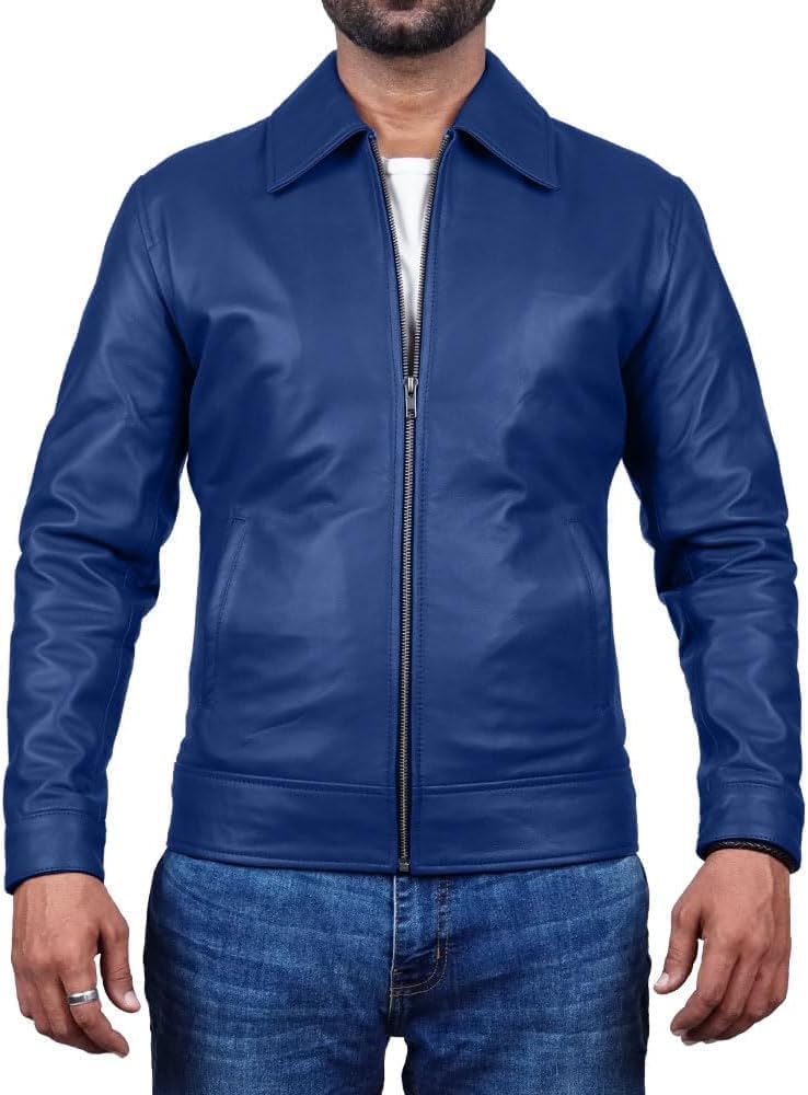 Polo Collar Premium Leather Jacket Men Old School Classic Style Everyday Wear Lambskin Mens Leather Jacket - Image 4