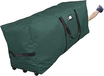 Rolling Tree Storage Bag, Fits Up to 9 ft. Disassembled Holiday Tree, 28" Height X 16" Wide X 60" Long, Extra Large Heavy Duty Storage Container with Wheels and Handles Green
