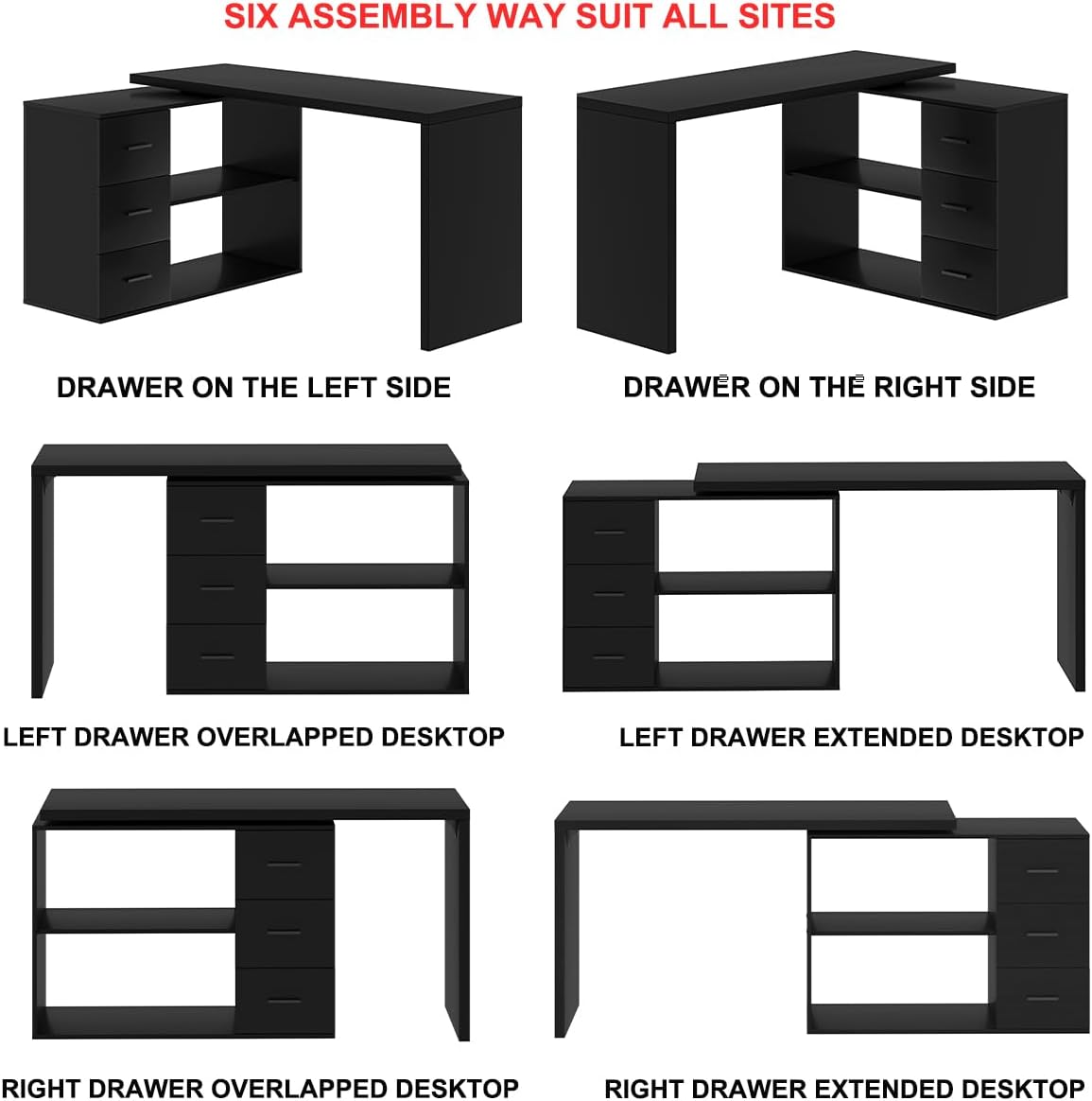 HSH L-Shaped Computer Desk in a home office, configured with the storage unit to the left.