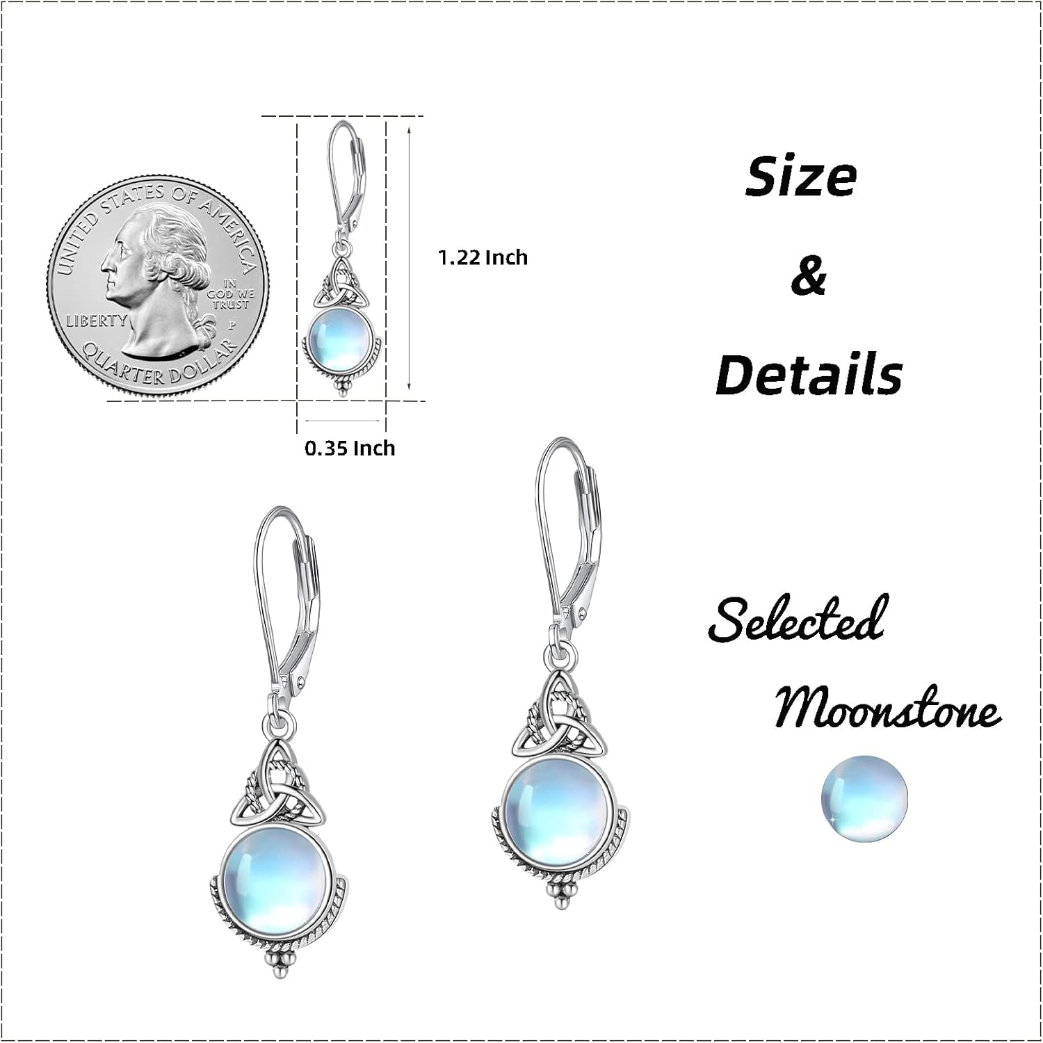 Celtic Knot Irish Moonstone Dangle Earrings 925 Sterling Silver Trinity Knot Drop Earring Leverback Moonstone Jewelry for Women - Image 6