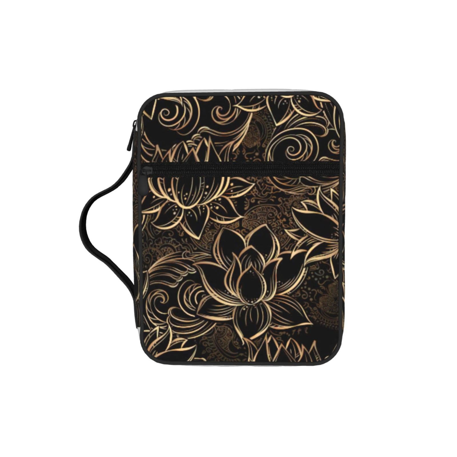 SDEGTHO Boho Gold Lotus Flowers Multifunctional Bible Organizer Bag with Inner Compartments Practical Book Bag for School Library
