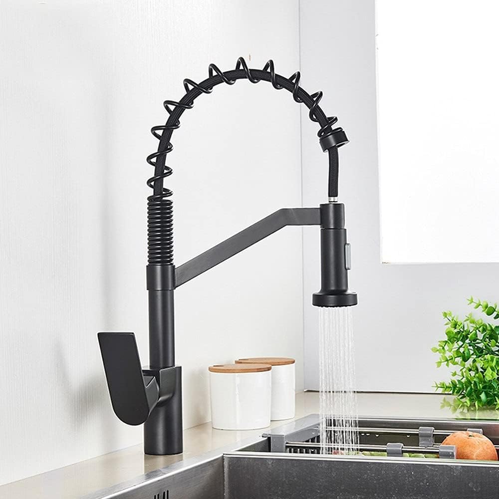 Robinet de cuisine extractible en laiton noir mitigeur d'évier eau chaude et froide pour bar