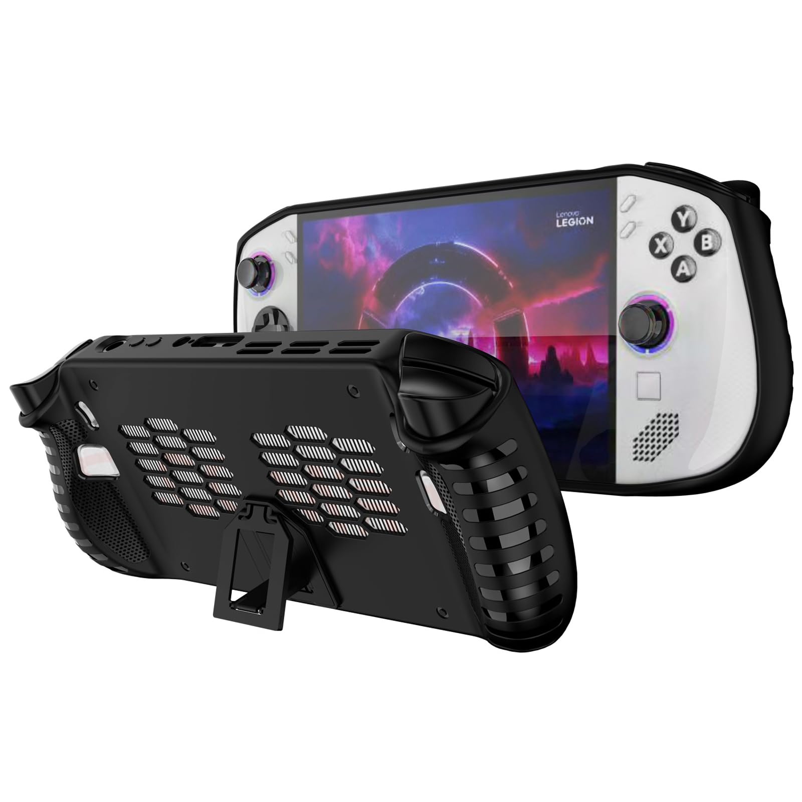 Etui Ochronne do Lenovo Legion Go S 8" Konsola do Gier 2025,TPU Miękki Torba Pokrowiec Etui Powłoki z Grip i Podpórką do Legion Go S Wyświetlacz Gaming Handheld Console,Czarny