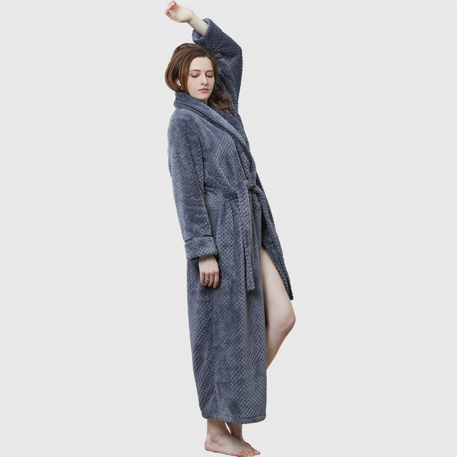 Albornoz de rizo para mujer, sin capucha, bata de algodón para sauna, albornoz largo y mullido, forro polar, suave, ropa de dormir mullida, para salón o casa
