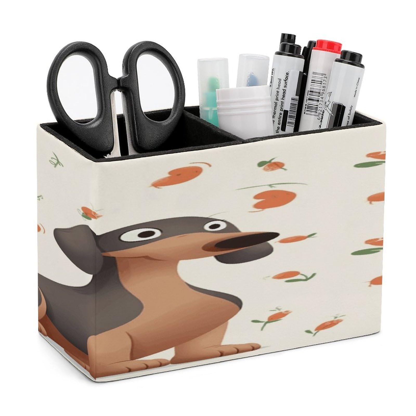 LZQPOEAS I Love My Dog Dachshunds Leather Pen Holder with 2 Compartments Luxury Pencil Holder Minimalist Pencil Cup Brush Scissor Holders Elegant Pen Cup for Office Home Desk Accessories