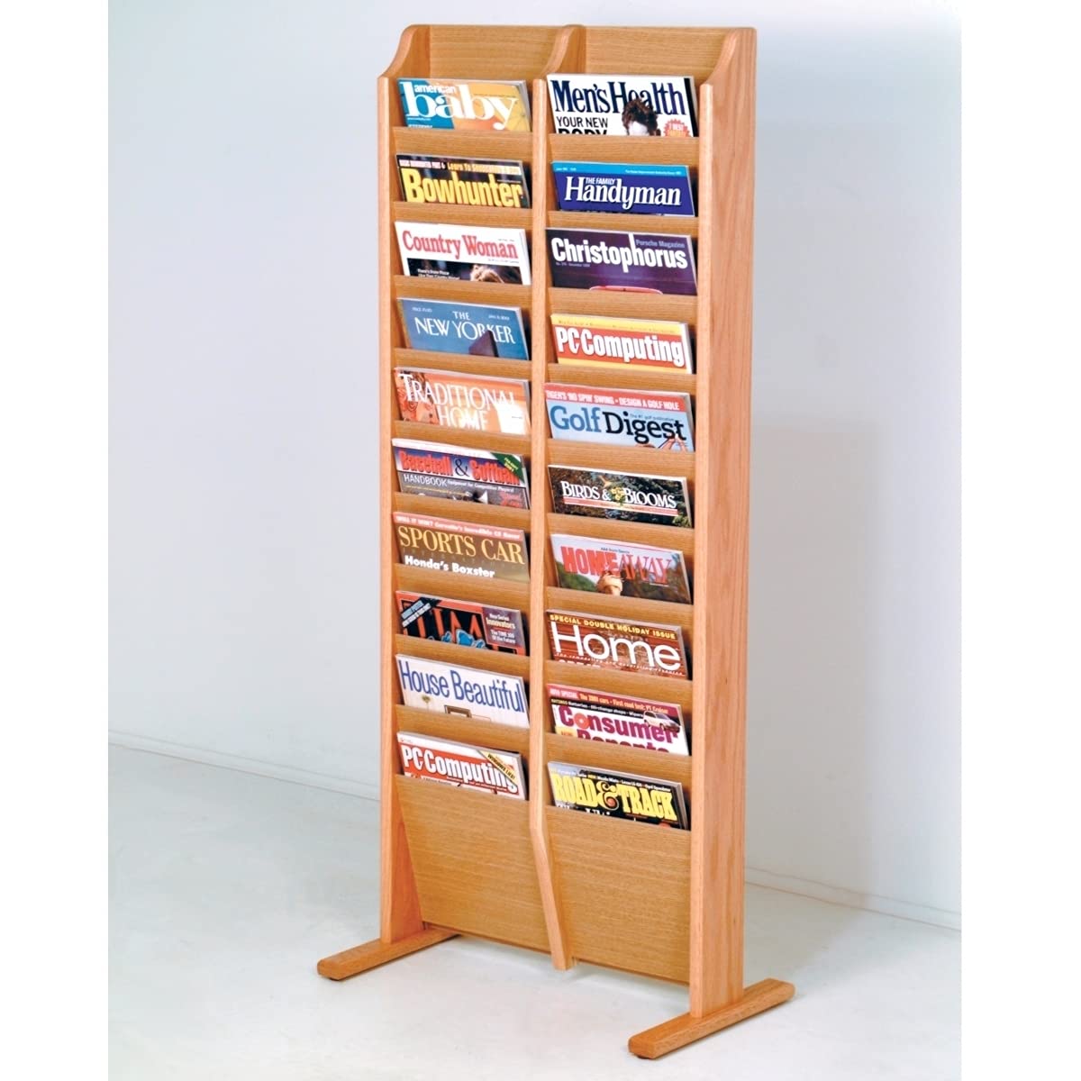 Wooden Mallet Cascade Free Standing 20 Pocket Magazine Rack, Black/Mahogany