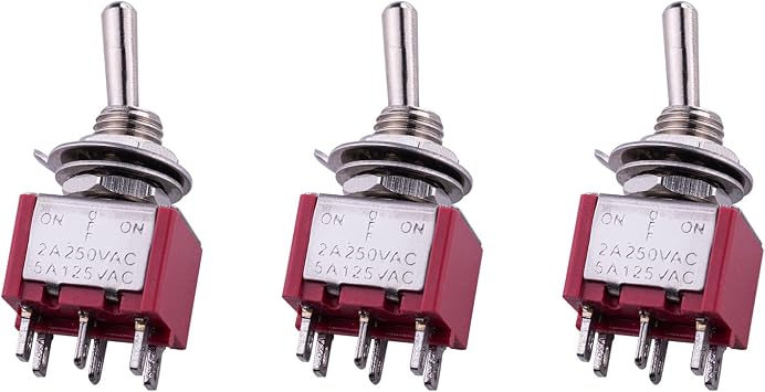 3 Way SPDT Guitar Mini Toggle Switch 6 Pin ON/Off/ON Selector, Red Set Of 3