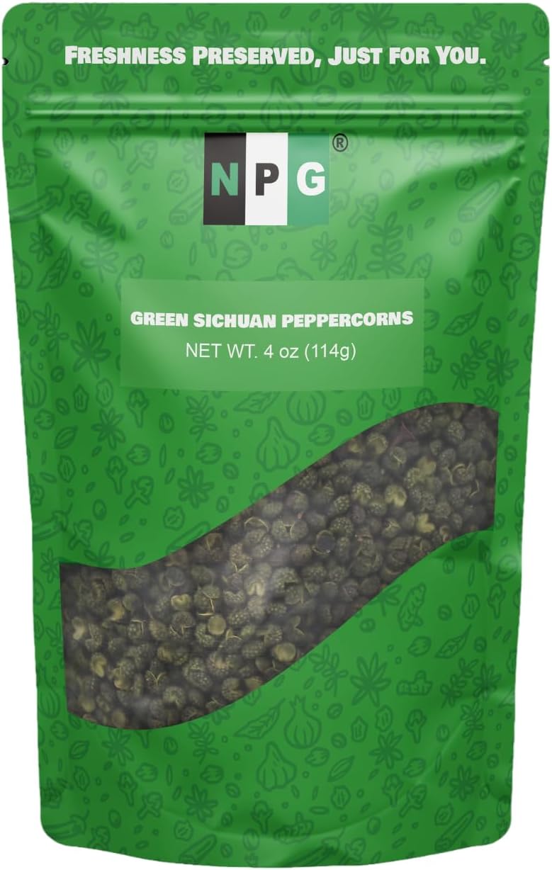 NPG Sichuan Green Peppercorns 4 Oz, Mouth-Numbing Spice, Strong Szechuan Pepper Flavor, Essential for Chinese Sichuan Cuisine, Mapo Tofu, Kung Pao Chicken