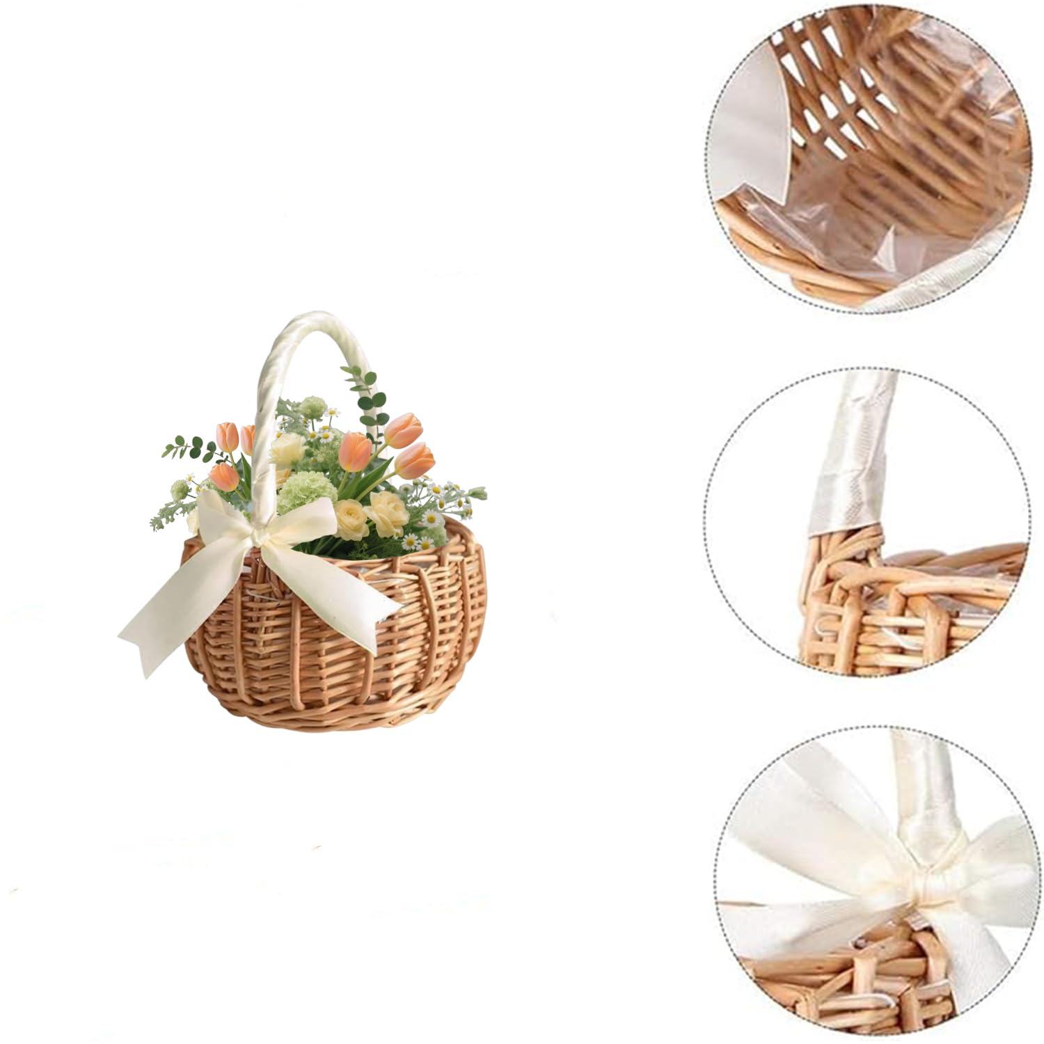 Cesti Intrecciati Con Nastro, Cestini Per Matrimoni Decorazione In Stile Country, Cesto Da Matrimonio In Paglia, Cesti Intrecciati Con Nastro, Adatto Per Matrimoni e Feste (Bianco)