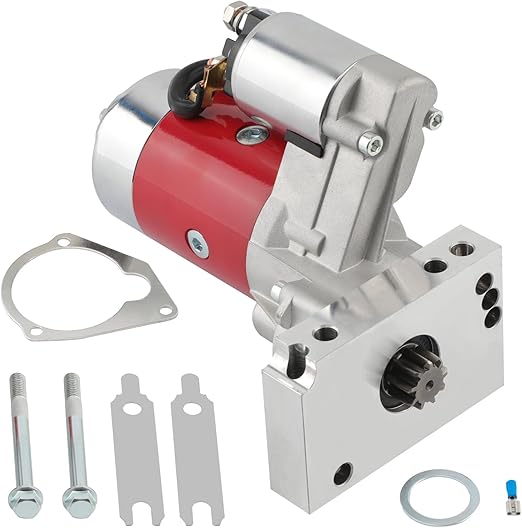 Tuningsworld 3HP High Torque Mini Starter 18493 for Chevy SBC BBC 262-454 V6&V8 153 168 Tooth, Red