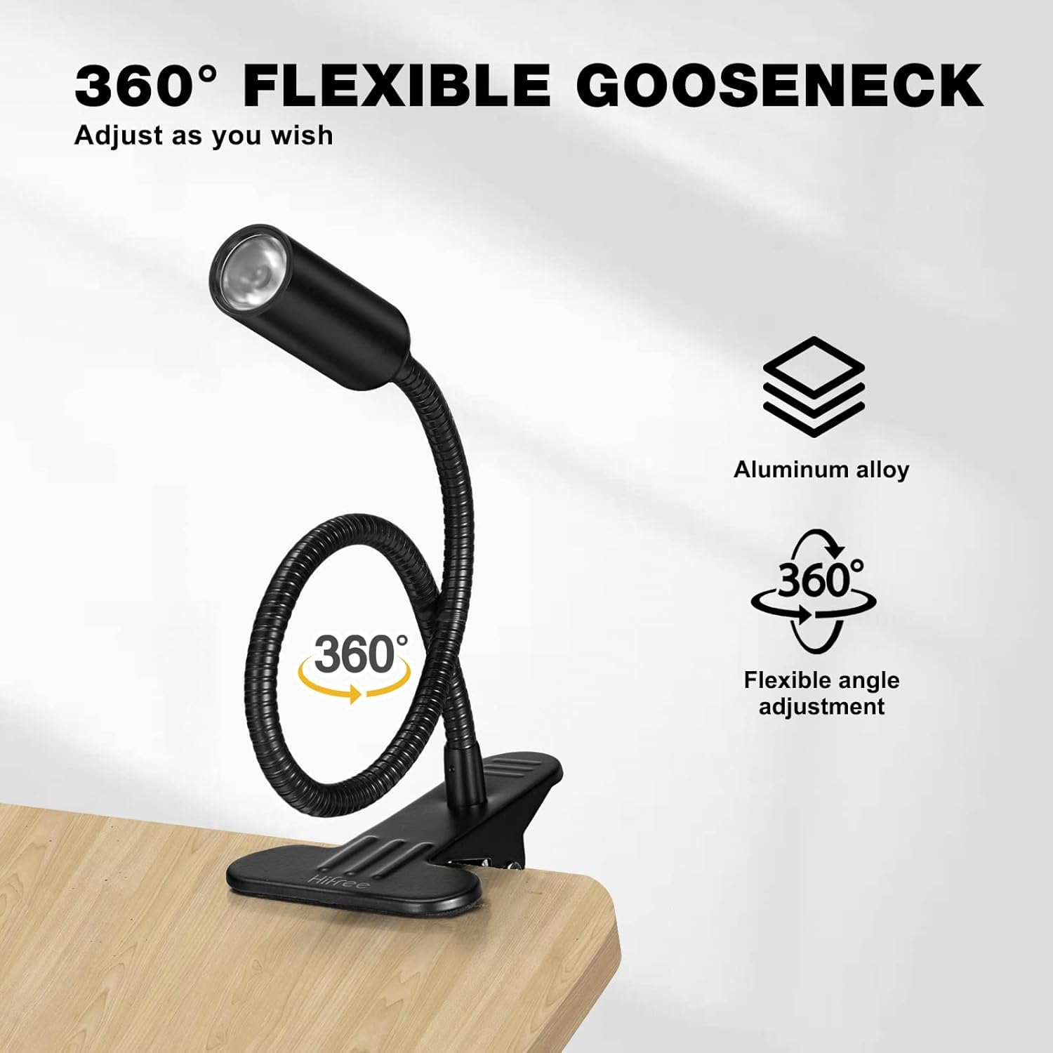 Hifree 5W Led Lampara Lectura Cama, 10 Niveles Lampara Pinza Cabecero Cama, Usb Interface Lampara para Leer en La Cama es adecuado para el Aprendizaje, Manicura, Manualidades, Maquillaje