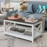 Rainbow Sophia Coffee Table, Modern Farmhouse Wood Coffee Table with 2-Tier Storage, 40 Inch, Sargent Oak