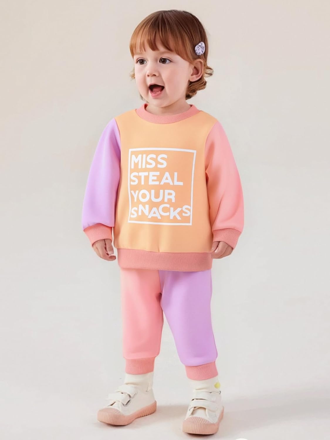 Baby Girl Fall Winter Outfits Toddler Clothes Letters Contrast Color Sweatshirts and Joggers Pants 2 Piece Set