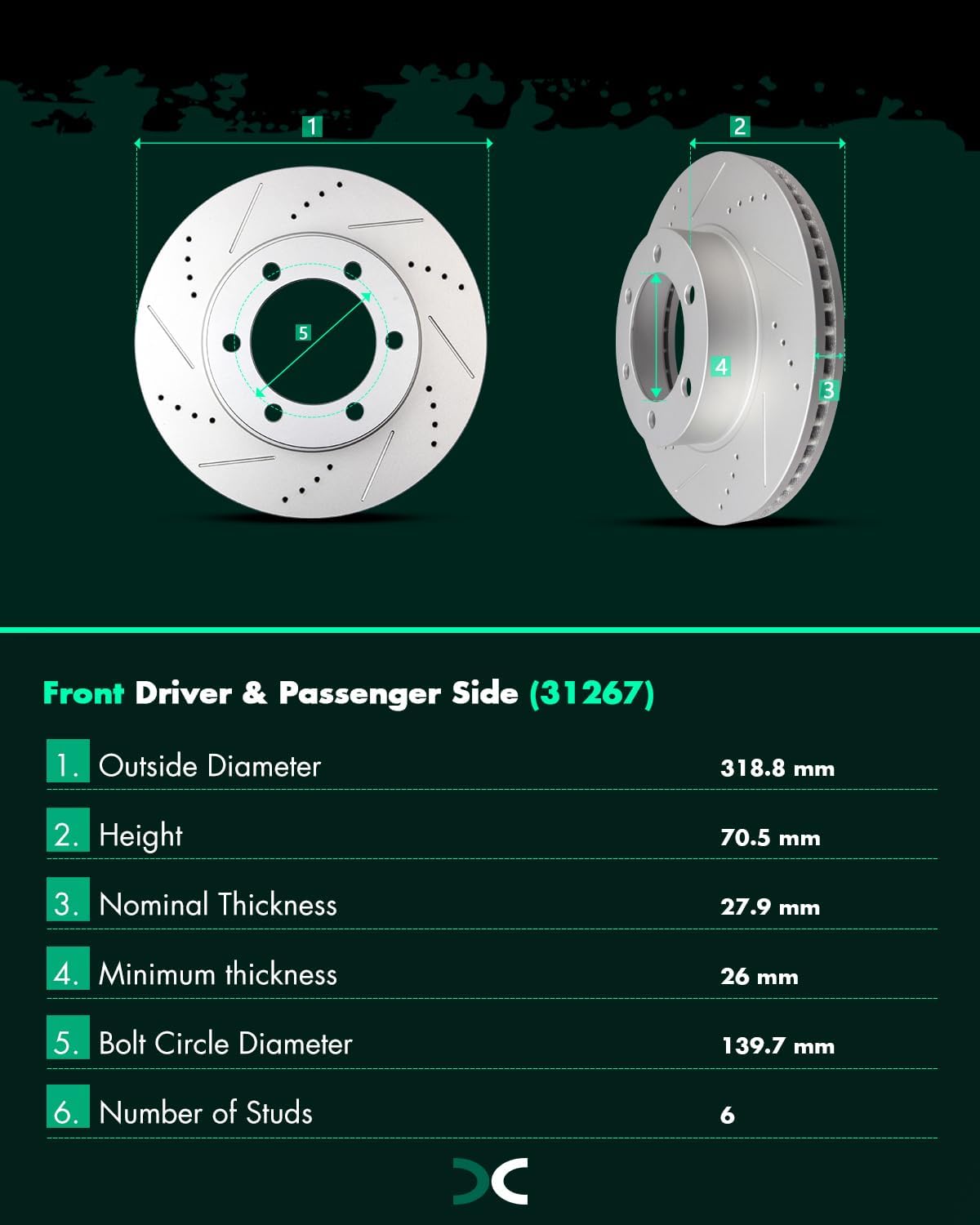 SCITOO Front Brake Rotors, 2pcs Drilled & Slotted Brakes Kit fit for 2001-2007 for Toyota Sequoia,2000-2006 for Toyota Tundra