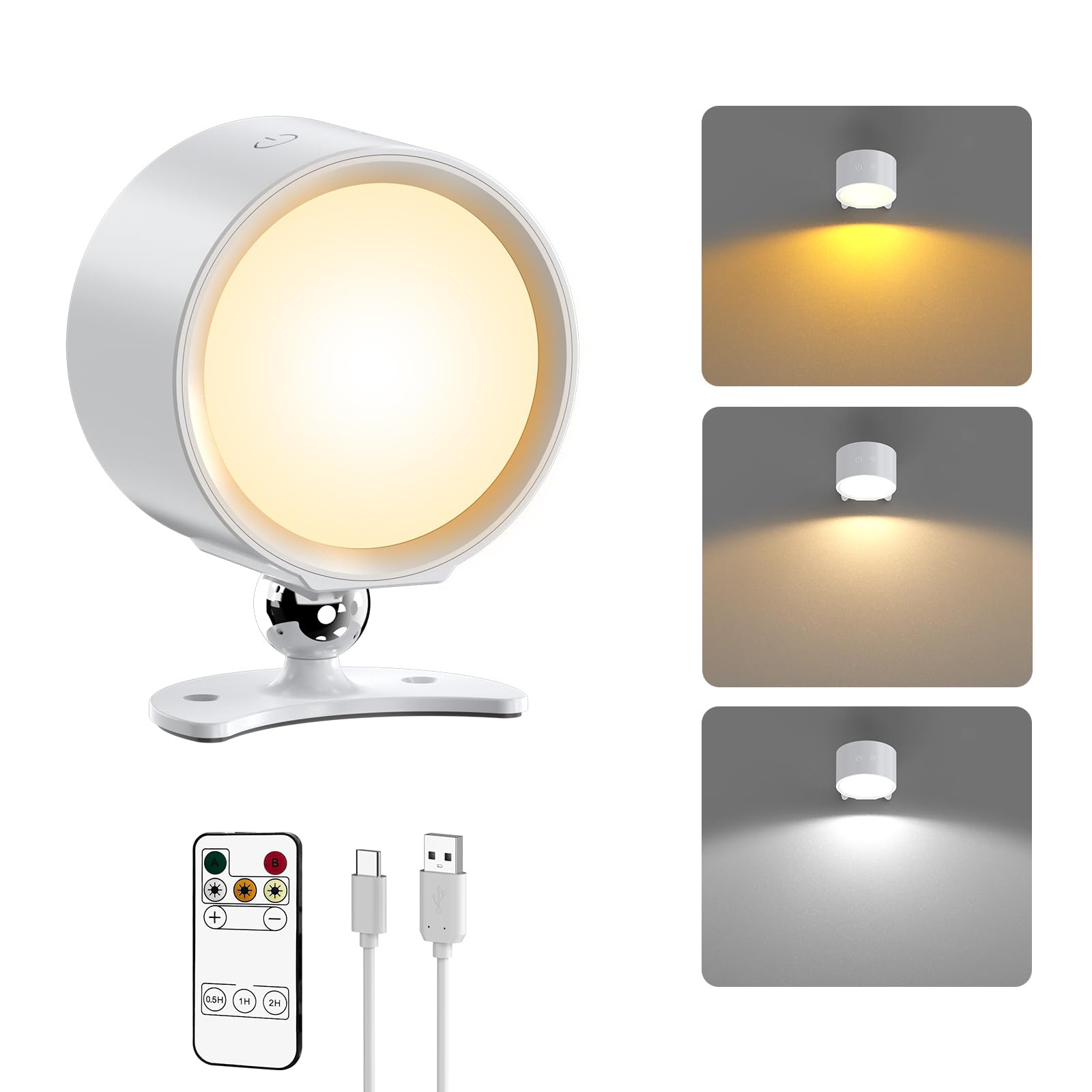 Smiling Shark Wireless Rechargeable Wall Light, LED Battery Powered Wall Light Indoor Dimmable 360° Rotate Magnetic Self Adhesive Wall Lamp no Drilling for Bedroom Bedside, White