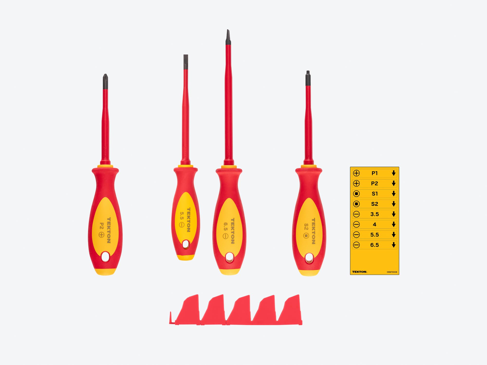 TEKTON Phillips, szczelinowy, kwadratowy izolowany zestaw śrubokrętów z czerwonymi modułowymi organizerami, 4-częściowy (#2, 5,5-6,5 mm, #2) | DVZ90104