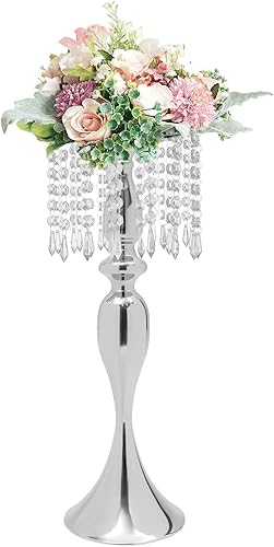 Miniatura 3 de Soporte de flores de cristal plateado, centros de mesa de boda para mesas, 10 piezas de plomo de carretera, jarrón de metal para mesas de recepción,
