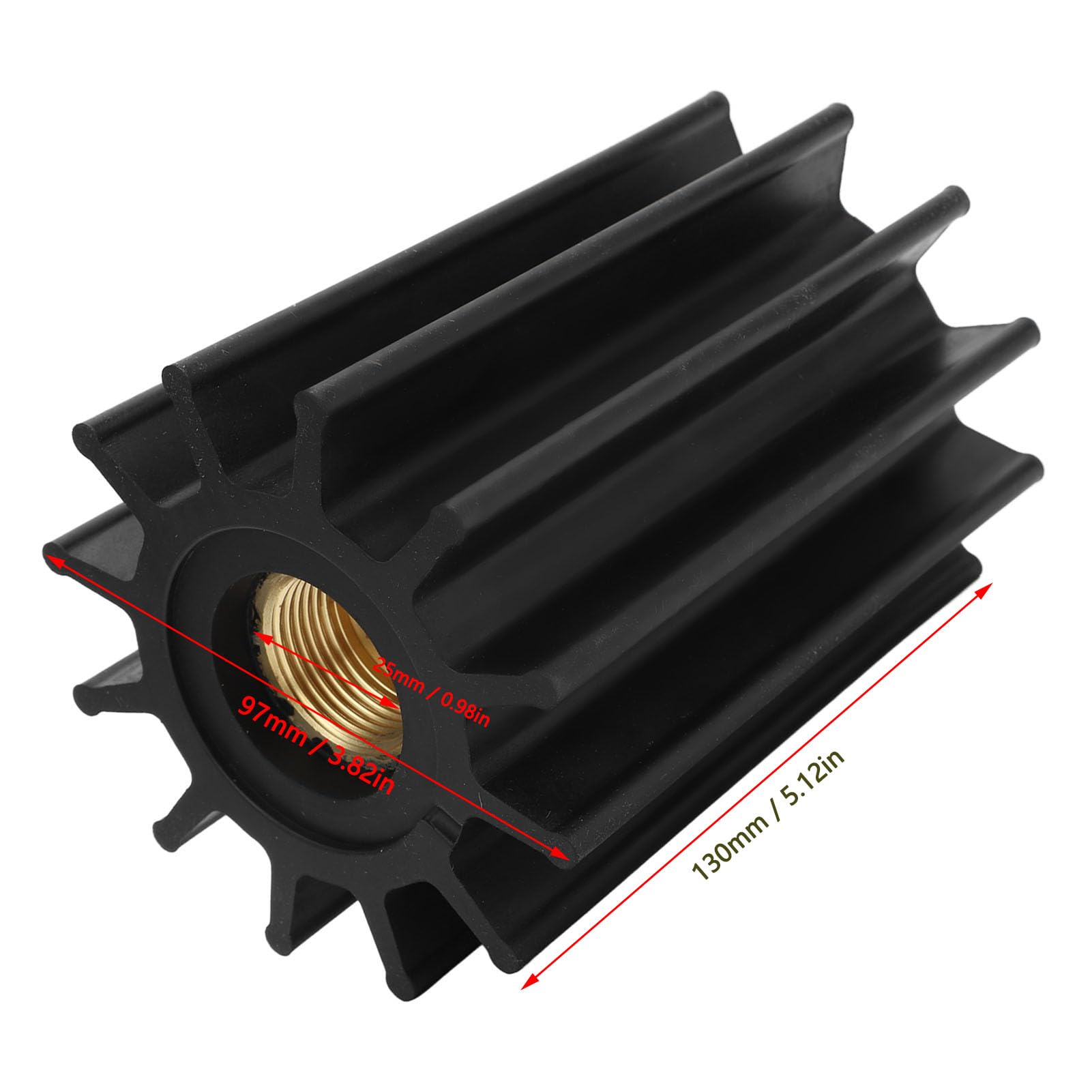 SIXRUN Girante per Pompa dell'acqua a 12 Pale, Girante Marina in Gomma, Metallo, 97 Mm X 130 Mm, con Diametro Interno di 25, Flusso d'acqua Aumentato, Facile da Montare per Motore Fuoribordo F95