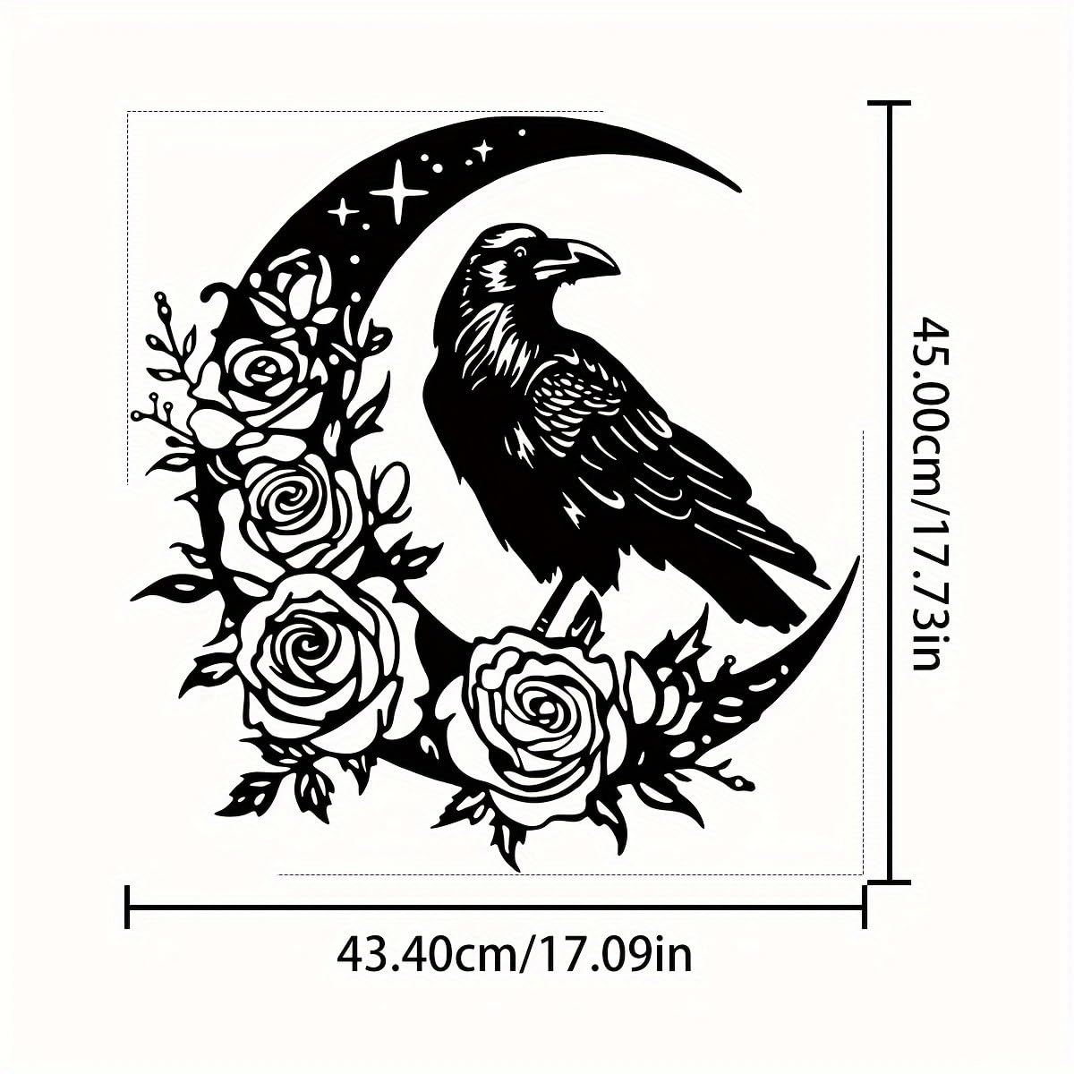 Generico Decoración de pared abstracta contemporánea de Metal con Arte de Cuervo Lunar, letrero colgante rústico Moderno para Sala de estar, dormitorio, oficina gótica o jardín Exterior.