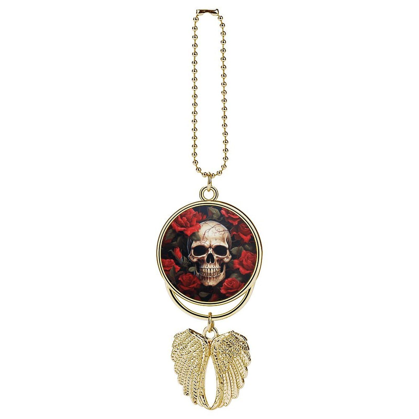 Skull Rose-Red Car Pendant Personalized Car Hanging Ornament Auto Rear View Mirror Hanging Decoration Accessories Metal Cars Interior Ornament for Most Cars Truck SUV