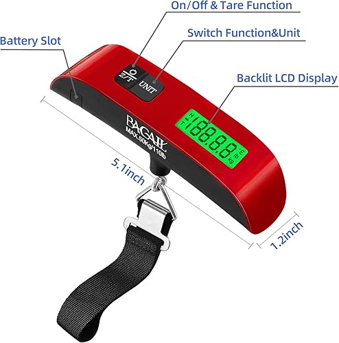 Miniatura 2 de BAGAIL Báscula digital de equipaje, báscula de equipaje colgante de 110 libras con pantalla LCD retroiluminada, báscula de pesaje portátil para