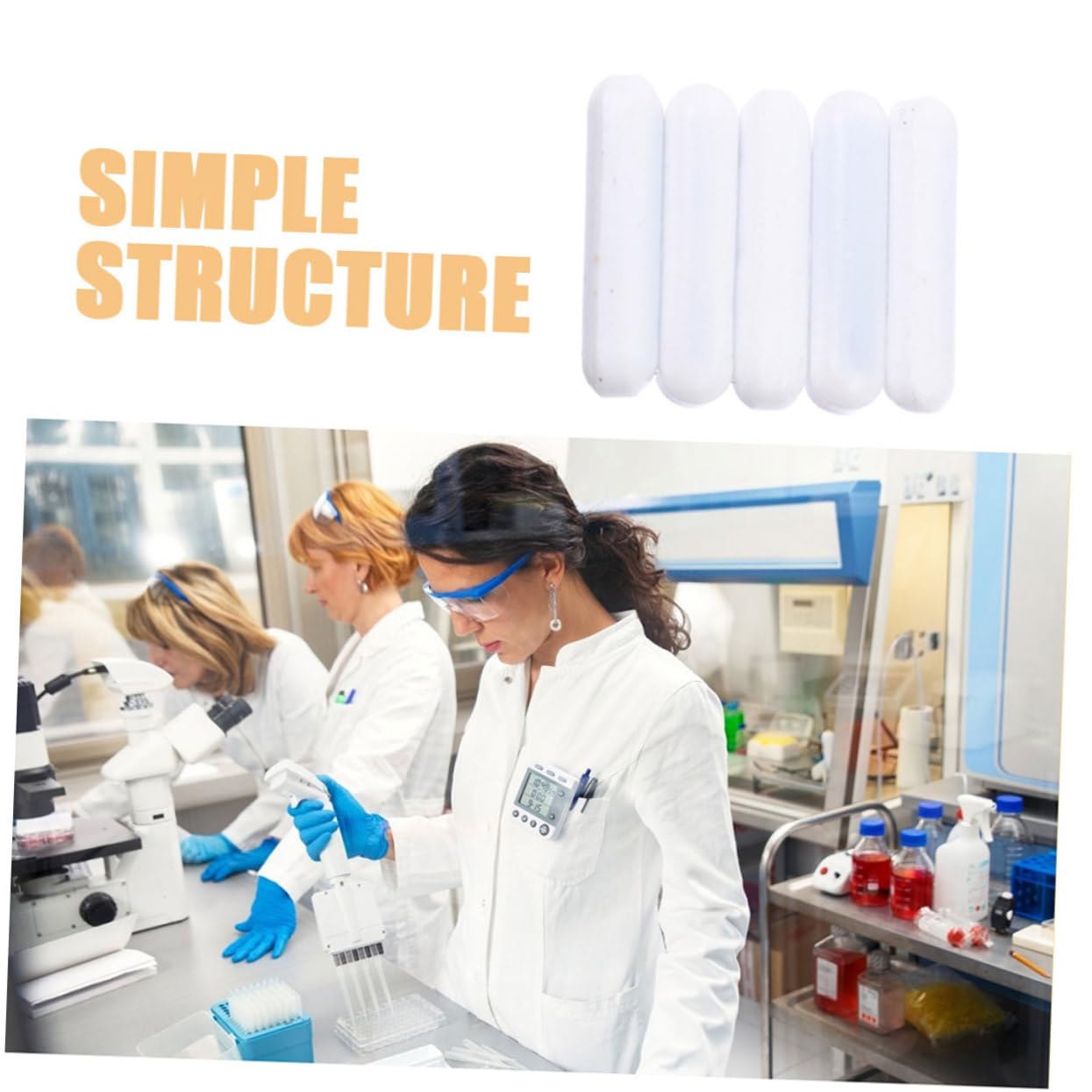 Barra di Agitazione Magnetica Ptfe Bianco 16 Pezzi per Laboratorio | Riduce L’attrito, per Agitare Liquidi, Uso in Esperimenti e Operazioni di Laboratorio