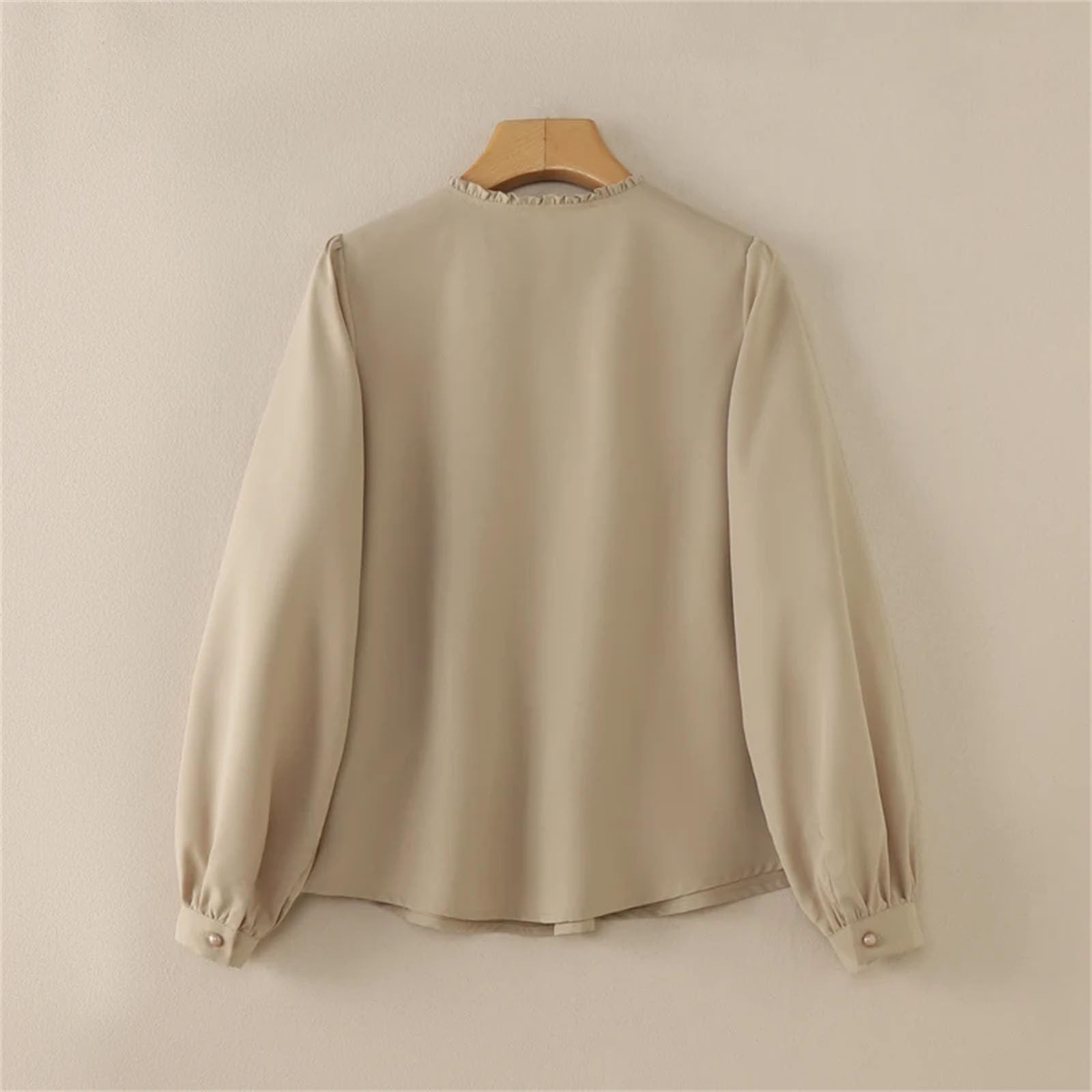 Camicetta da donna con volant per donna, elegante, casual, vintage, con lacci, girocollo, maniche a lanterna, top