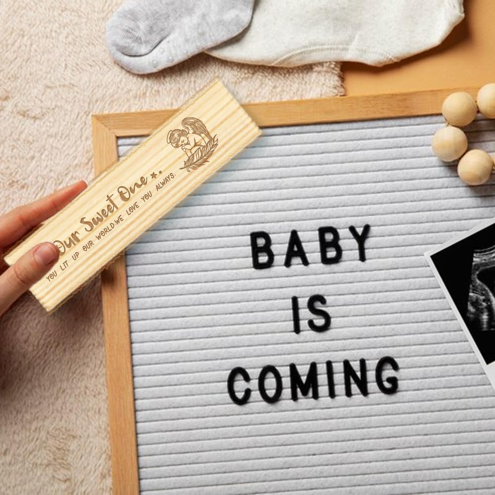 CHGCRAFT Pregnancy Test Keepsake Box Feather Angel Wooden Pregnancy Announcement Gifts Box with Raffia Ribbon and Lock Announcement Gifts for Dad Husband, 8x2x1.2inch - Image 4