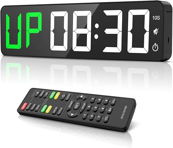 ANJANK Gym Timer 15" Large LED Display Wall Clock, Interval Workout Countdown & Up Stopwatch, 12 Adjustable Volume/3 Installation Ways Digital Timer for Fitness, Home, Garage, Gym and Outdoor Sport