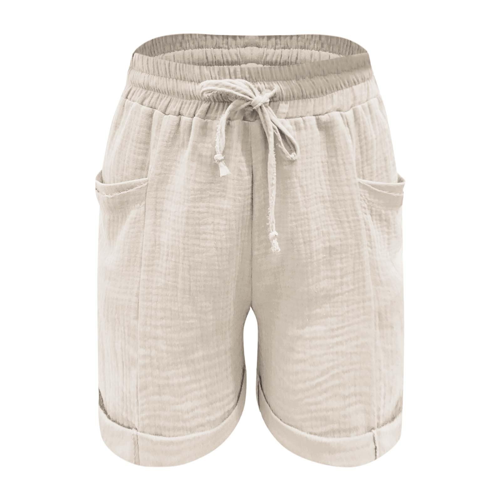 Shorts Femme Gaze de Coton Grande Taille Été Fluide Lin Sport Décontracté avec Cordon de Serrage et Poches Élastique