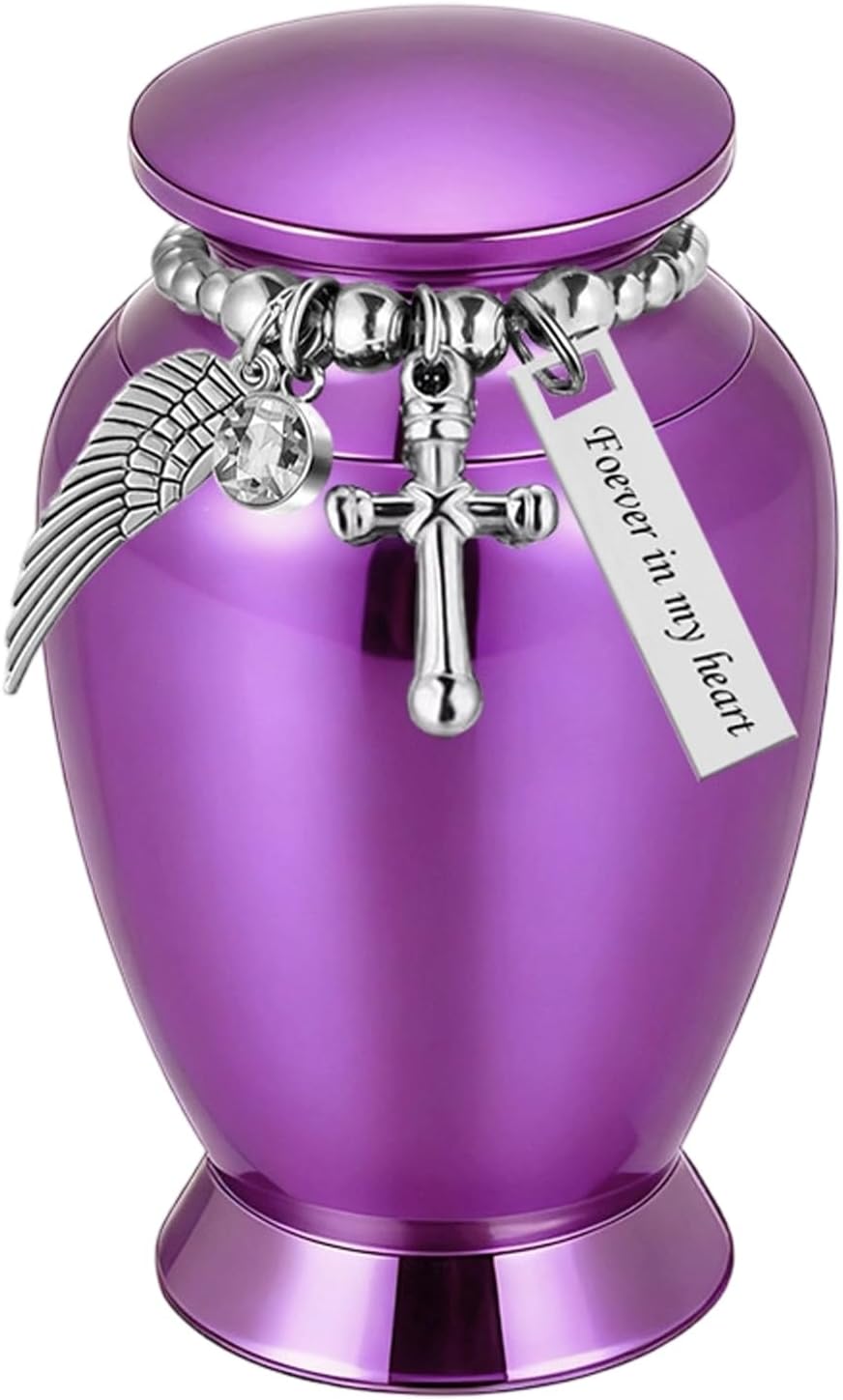 Pet Memorial Urn Aluminum Alloys Secure Threaded Lid with Pendant Urn with Crosses