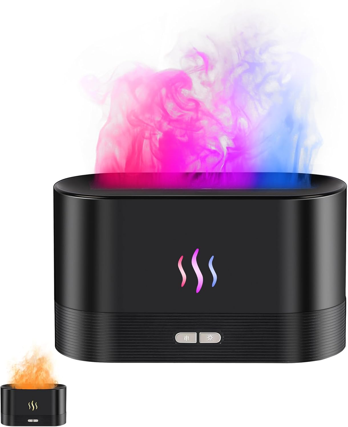 Difusor de Aceites Esenciales con Efecto Llama, Humidificador Ultrasonido, 7 Colores