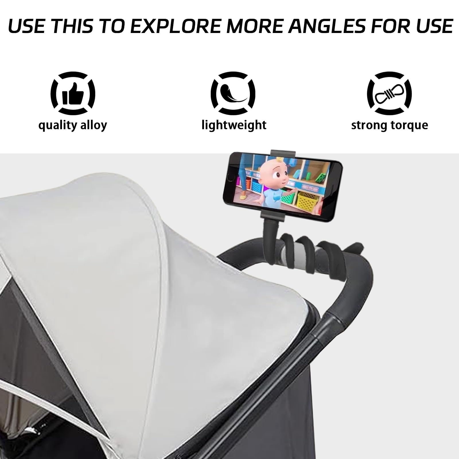Supporto Per Telefono Da Passeggino Braccio Flessibile 45cm - Clip Universale Per Smartphone 3,5-7,5 Pollici - Mani Libere Per Genitori - 4