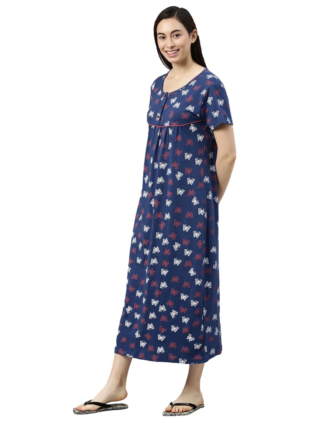 KRYPTIC Womens Navy Printed Pure Cotton Maxi Nightdress(Navy_2-M) - Image 3 thumbnail