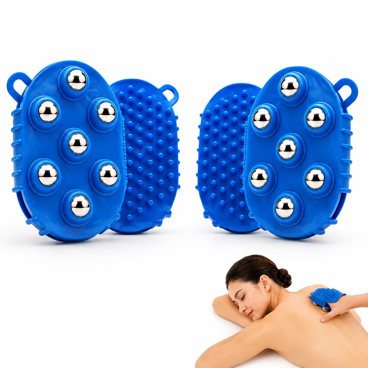 Lymphmassagehandschuhe, 2 Stück, Handmassageball mit 7 360-Grad-Metall-Rollkugeln, Massagehandschuhbürste für Schönheitskörperpflege, 13 x 9,5 x 3,8 cm