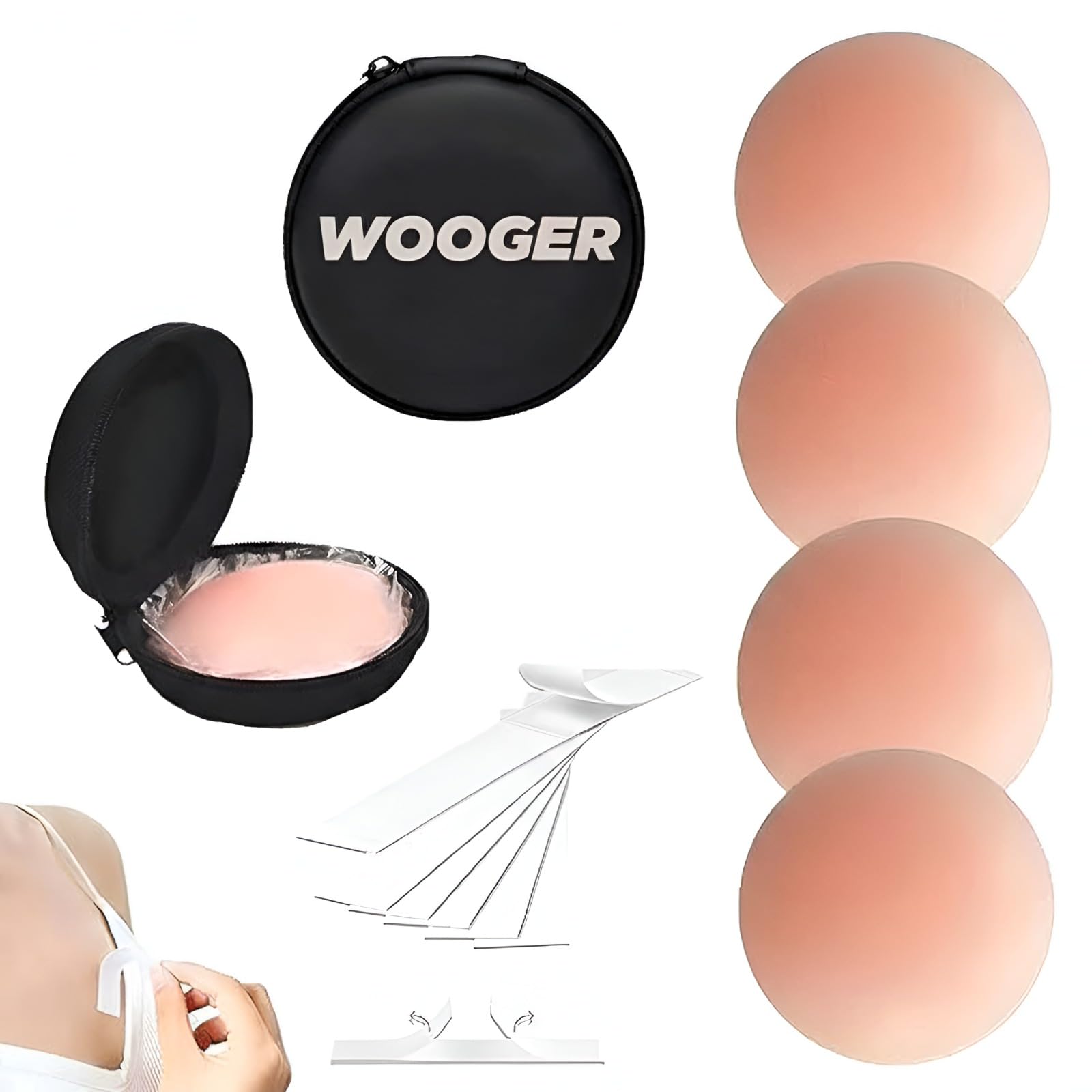 Silicone Nipple Covers for Women Reusable | Invisible Nipple Pasties with Fashion Tape | No Bra Nipple Cover for Backless Dresses & Tops | Nude Medium (2 Pair, 4 Pcs)