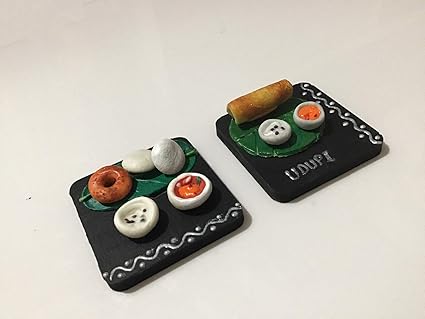 Aranya Creations Miniature Food Idli Vada and Dosa Fridge Magnet, Multicolour