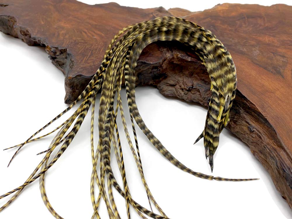 6 Pieces - Pale Yellow Grizzly Thick Long Whiting Farm Rooster Hair Extension Feathers Fly Tying Supply | Moonlight Feather