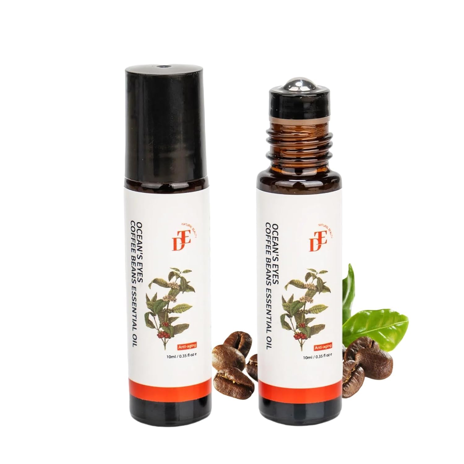 Eye & Face Oil with Massage Roller Ball Coffee Beans oil Frankincense oil for Guasha, Moisturizing, Puffiness, Anti-Wrinkles, Travel Size