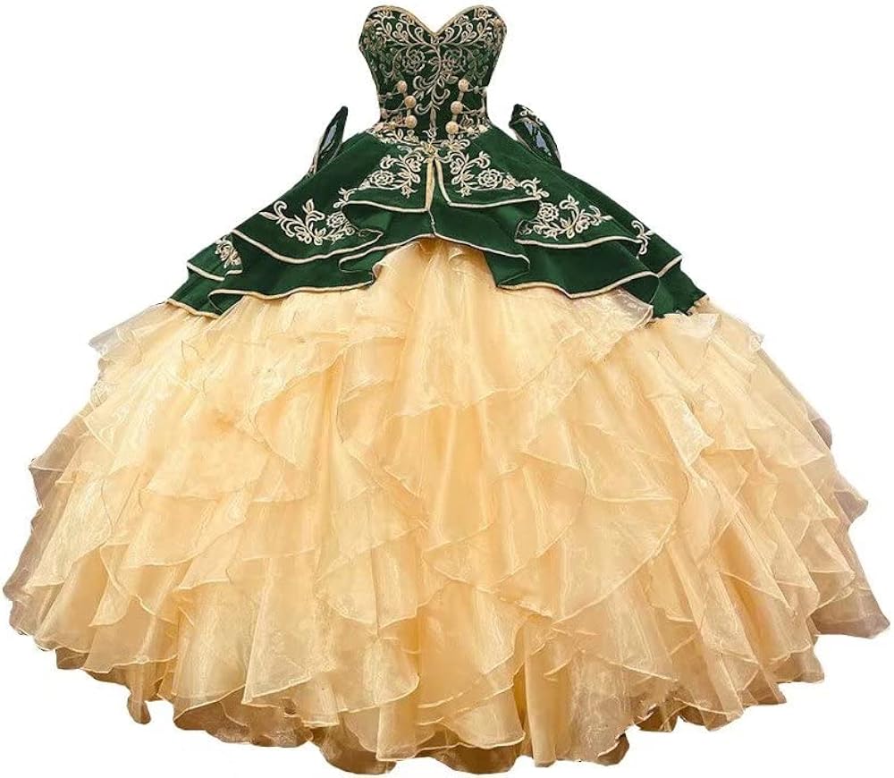 HFAGEMV Velvet Gold Embroidered Organza Tiered Ball Kuwait | Ubuy