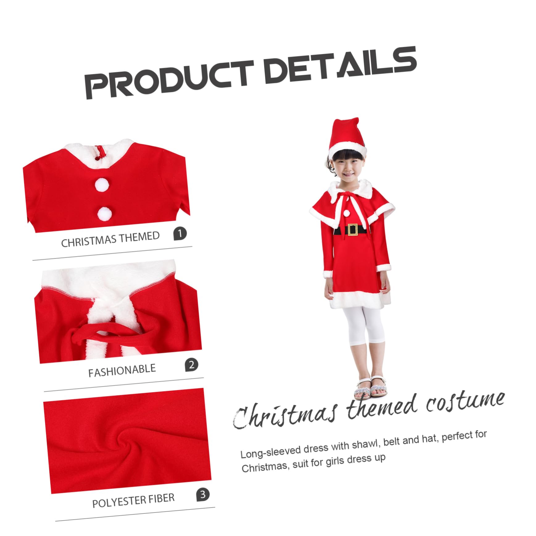 minkissy Costume Natale per Vestito Natale in Poliestere con Maniche Lunghe Sciarpa Cintura e Cappello per Feste e Natalizi