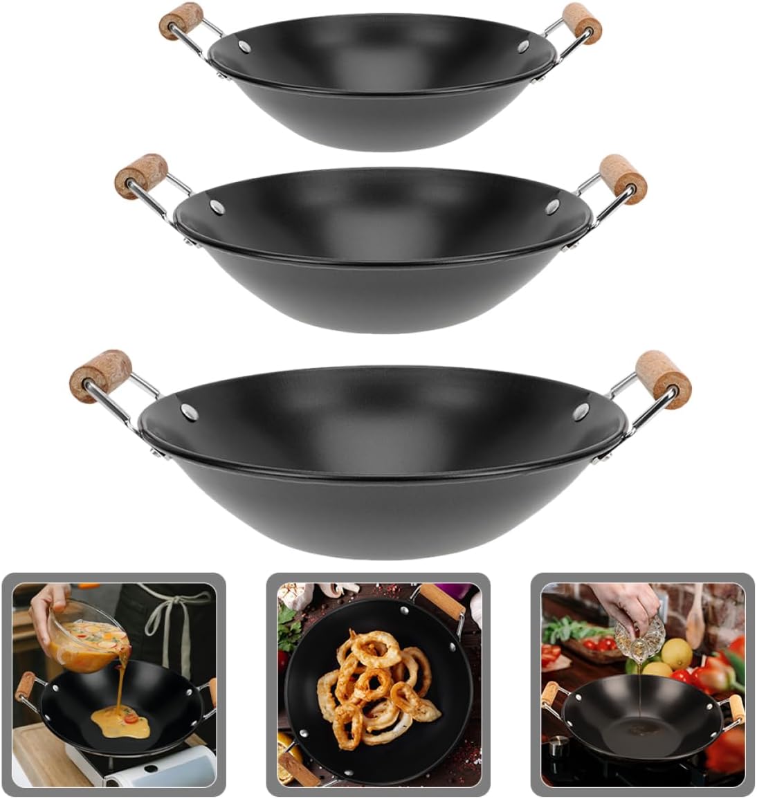 3pcs Cooking Pot Lids for Small Hot Pot Wooden Tripod Thickened Double Handles