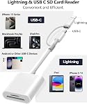 SD Card Reader for iPhone/iPad, Digital Camera Adapter with MicroSD/SD Dual Slot, Memory Card Reader for iPhone 16/15/14/13 Pro Max, Plug and Play