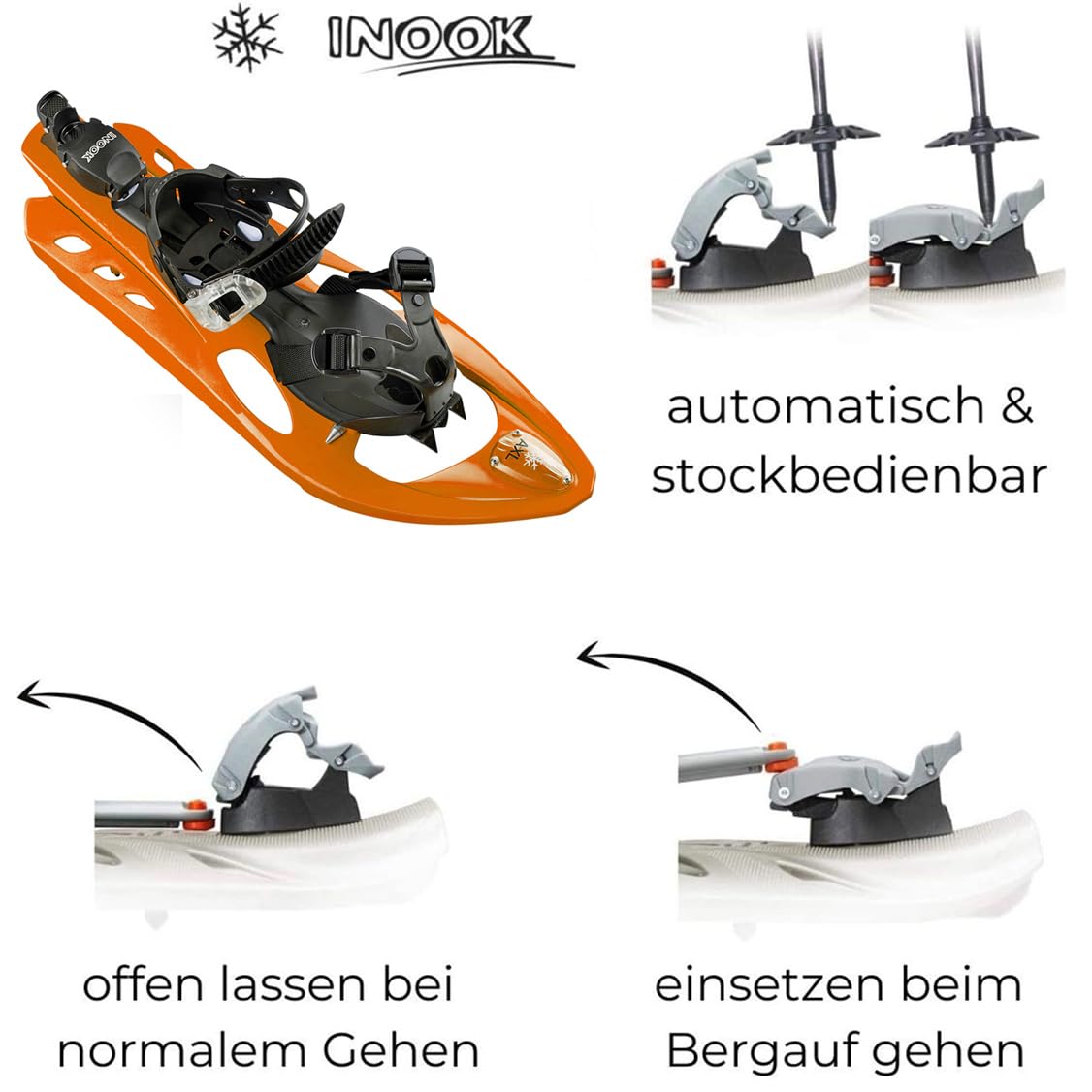 INOOK AXL Schneeschuhe orange I Schneeschuhe mit Steighilfe I EU 34-42 I mit praktischer Tragetasche