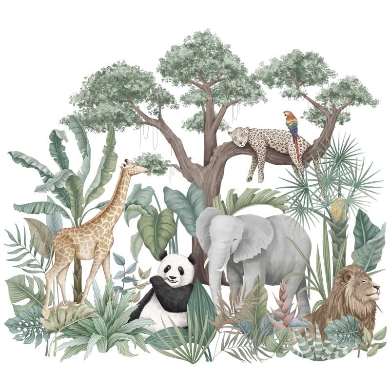 HGDESIGN® Wandtattoo Wandaufkleber Urwald Tiere Zoo Panda Giraffe Elefant Kinderzimmer Babyzimmer Schlafzimmer Baby Kinder Junge Mädchen