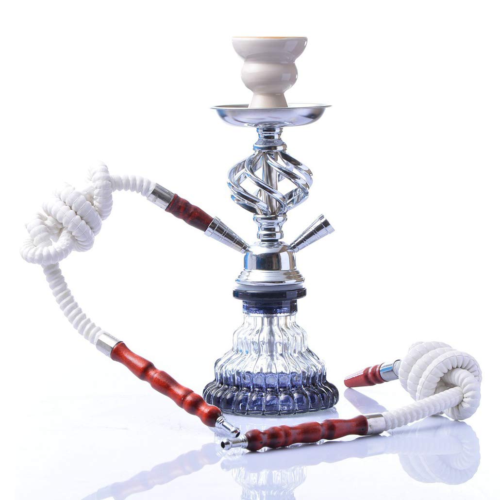 Kit Completo de Tubo de Cachimba con Sistema de Gestión de Calor, Recipiente de Cerámica, Manguera Y Pinzas de Silicona Lavables, Luz LED Y Control Remoto Shisha